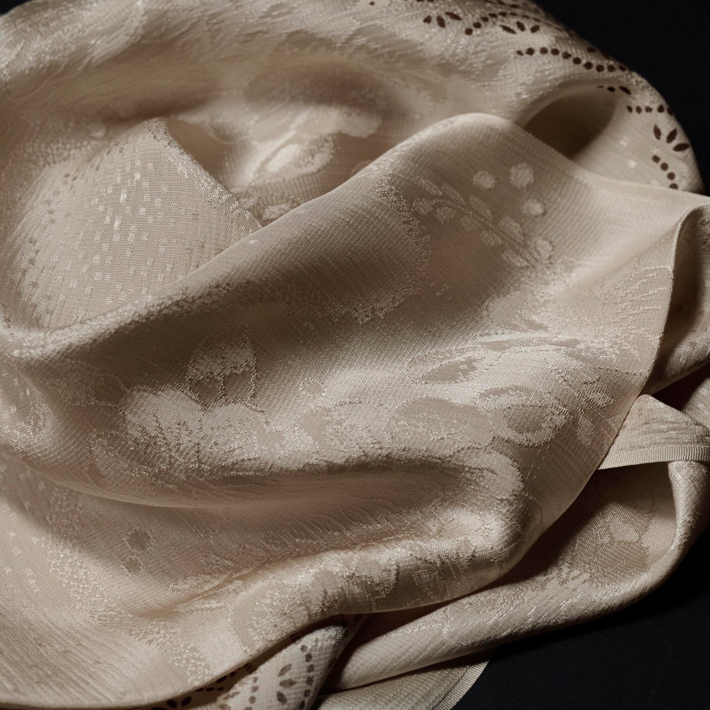 Kimono Silk Scarf - Ivory Floral Wave Textile