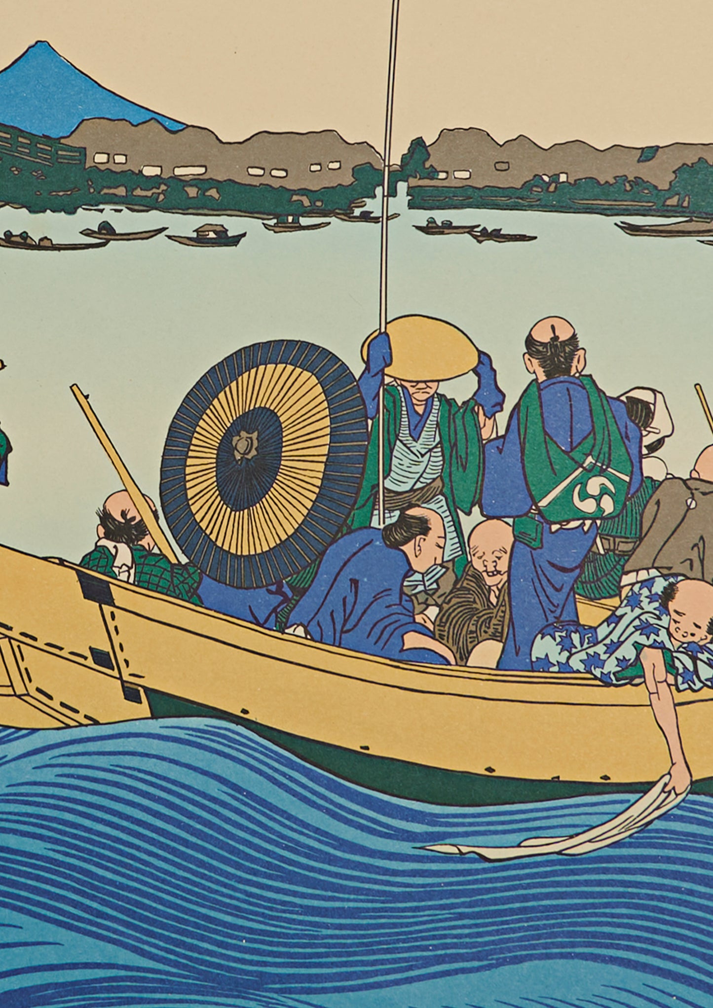 "Sunset across the Ryōgoku bridge from the bank of the Sumida River at Onmayagashi" from 36 views of Mt.Fuji series by Hokusai