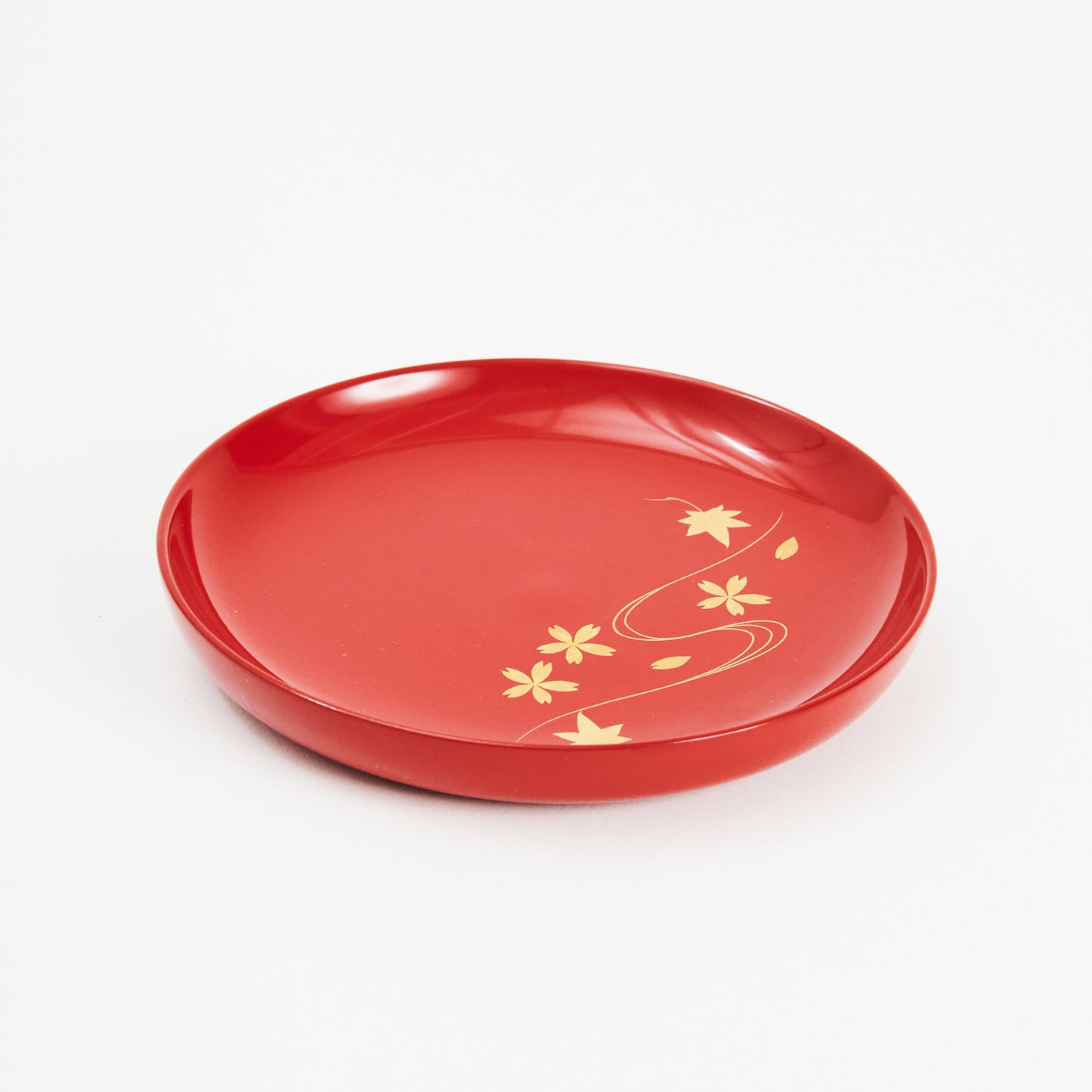 Vintage Japanese Red Lacquer Plates with Autumn Maple Design, Set of 5