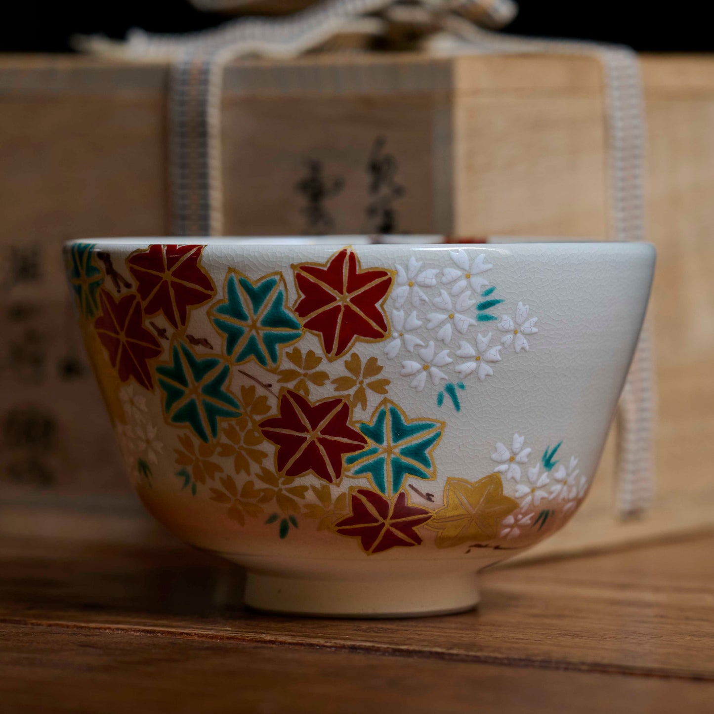 Autumn Maple Tea Bowl by Tsukisaka Kozan