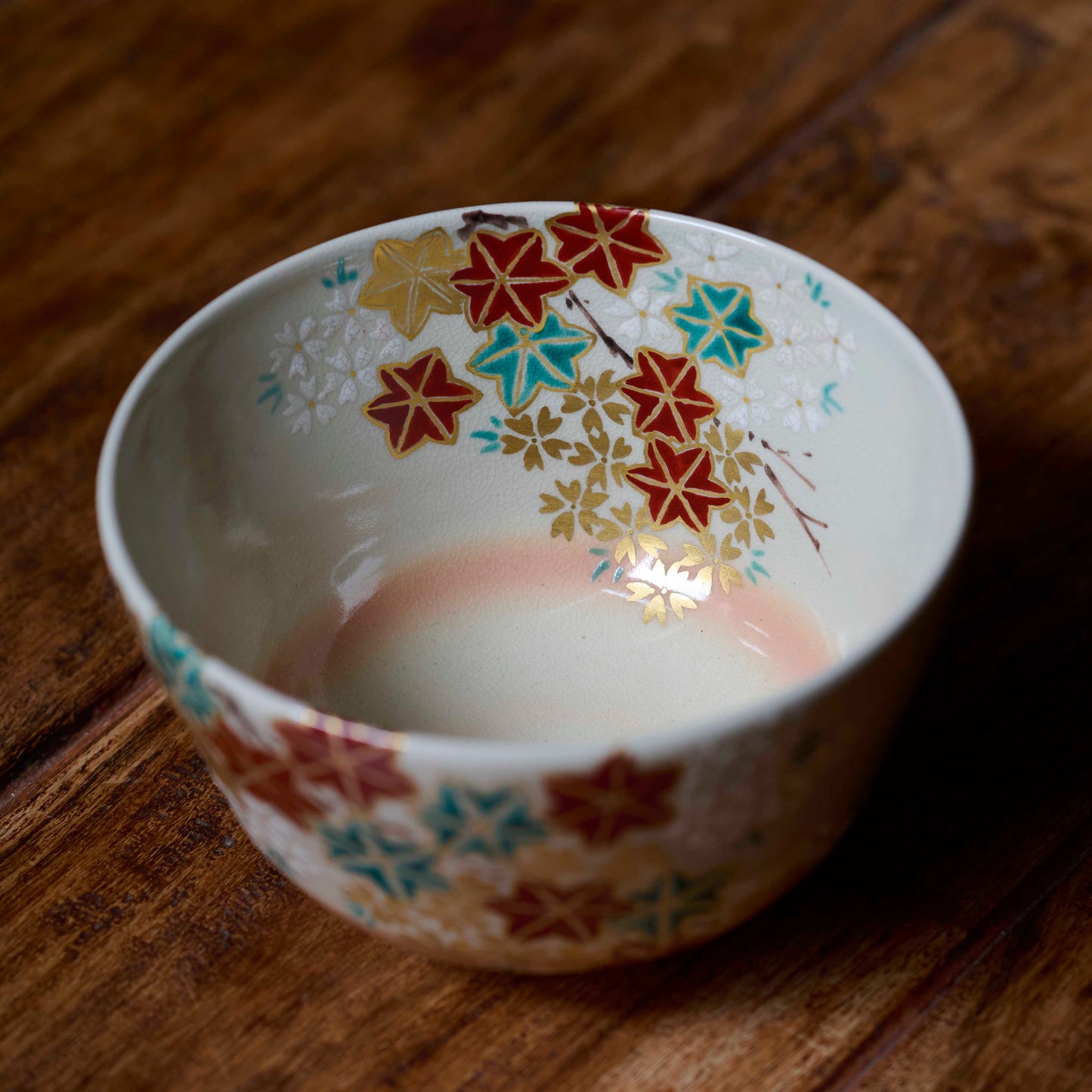 Autumn Maple Tea Bowl by Tsukisaka Kozan
