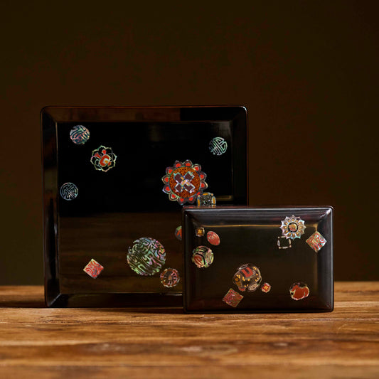 Antique Japanese Lacquer Tray and Raden Box Set