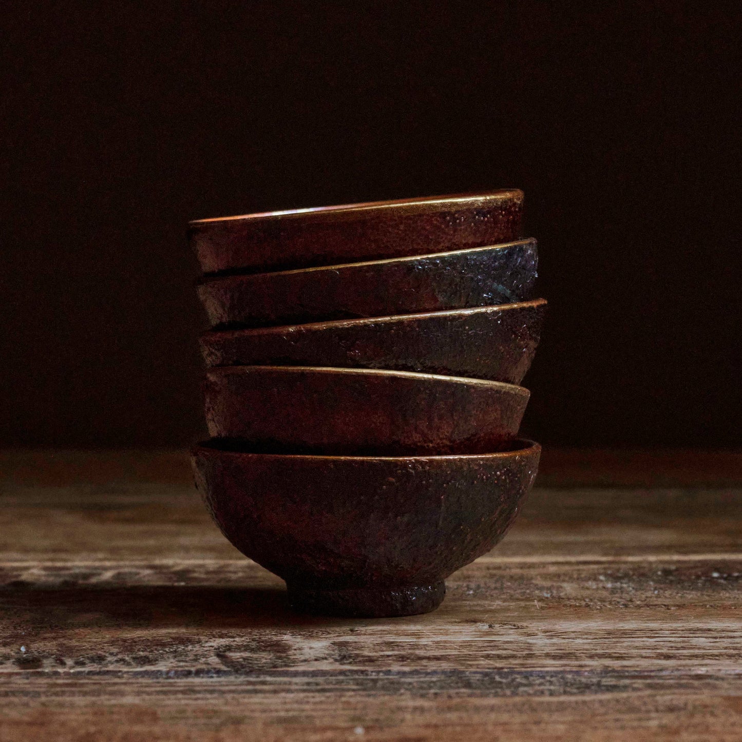 Japanese Lacquer Cups 　Mandarin Peel Five Colour Set with Gold Makie