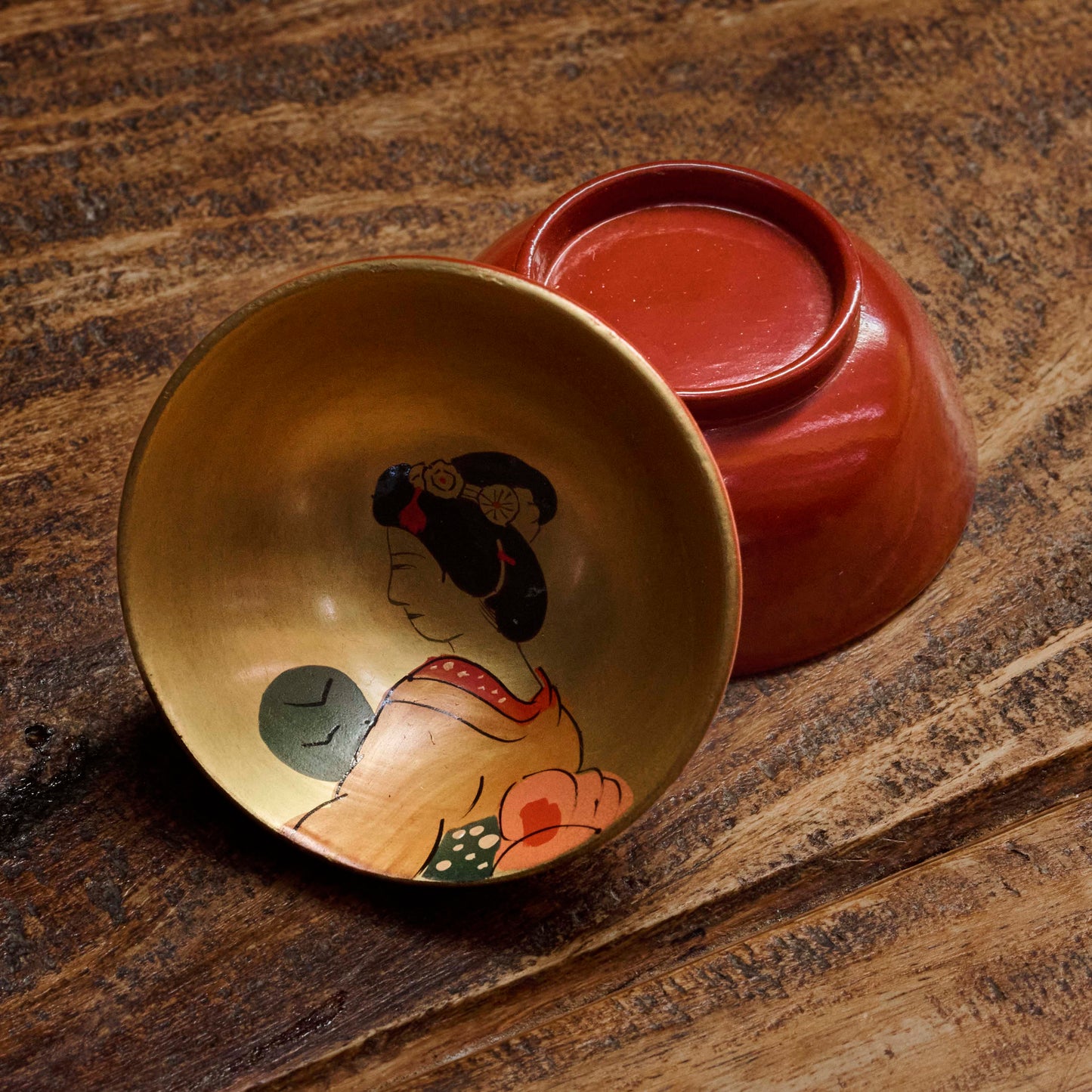 Vintage Japanese Lacquer Cups　Hand-Painted Bijin-ga, Set of 7 (Showa Era)