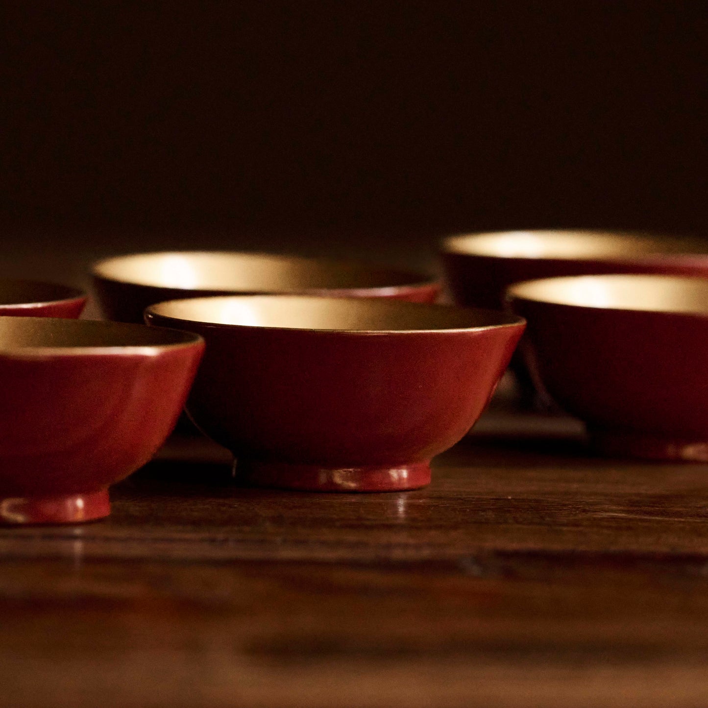 Vintage Japanese Lacquer Cups　Hand-Painted Bijin-ga, Set of 7 (Showa Era)