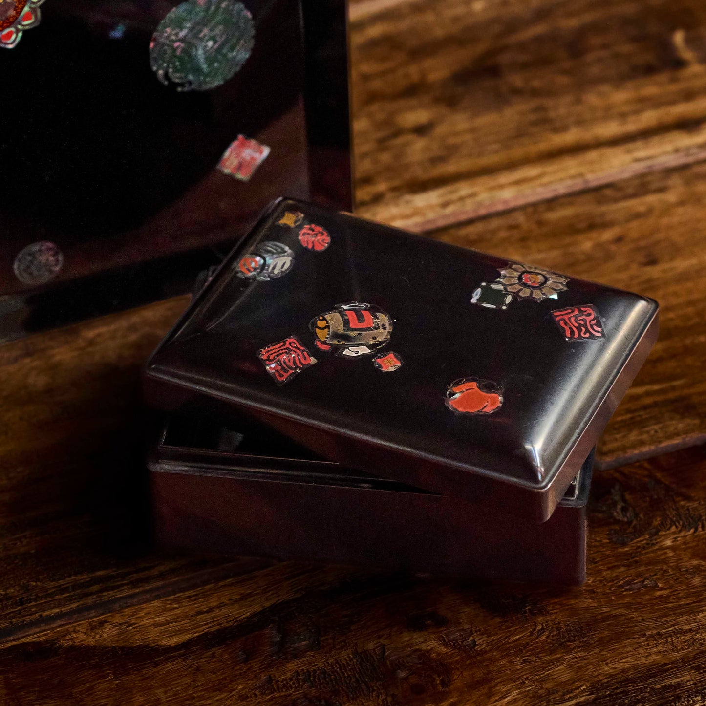 Antique Japanese Lacquer Tray and Raden Box Set