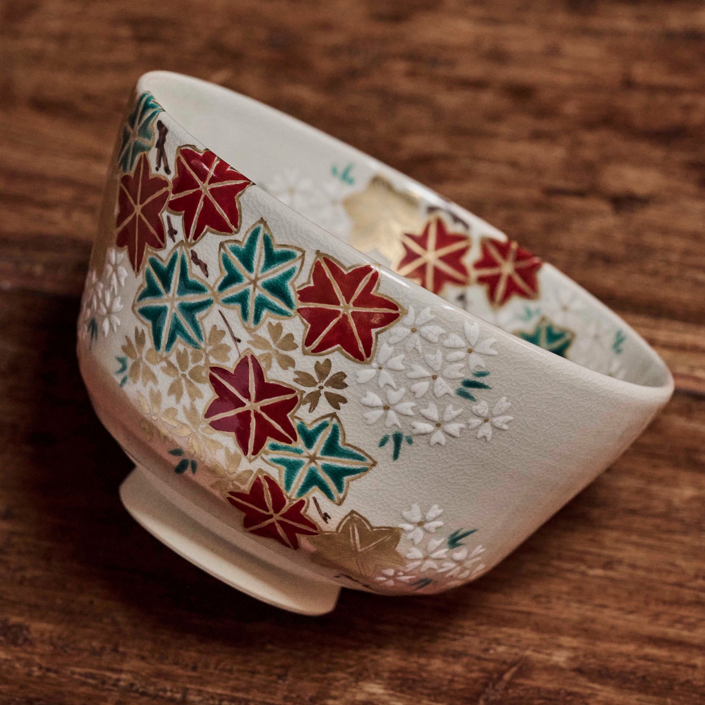 Autumn Maple Tea Bowl by Tsukisaka Kozan