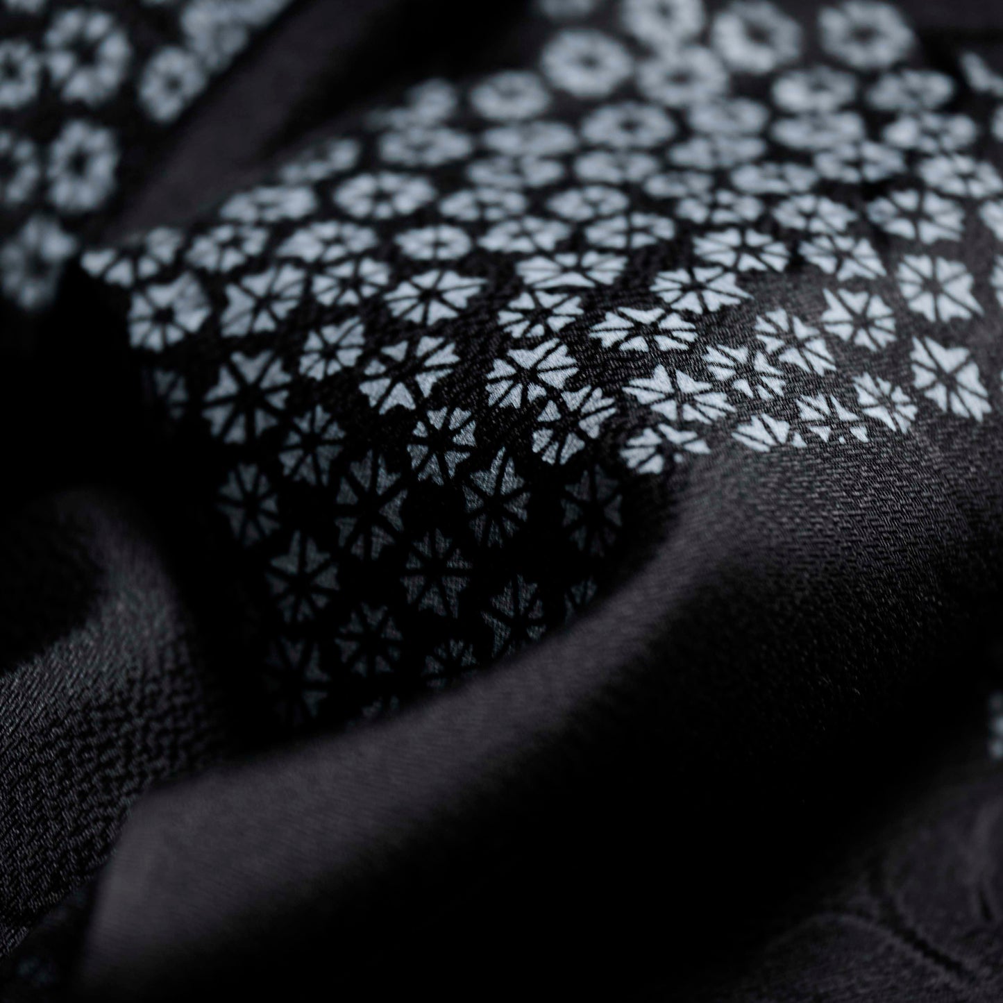 Kimono Silk Scarf - Asanoha Pattern in Black and Ice Blue
