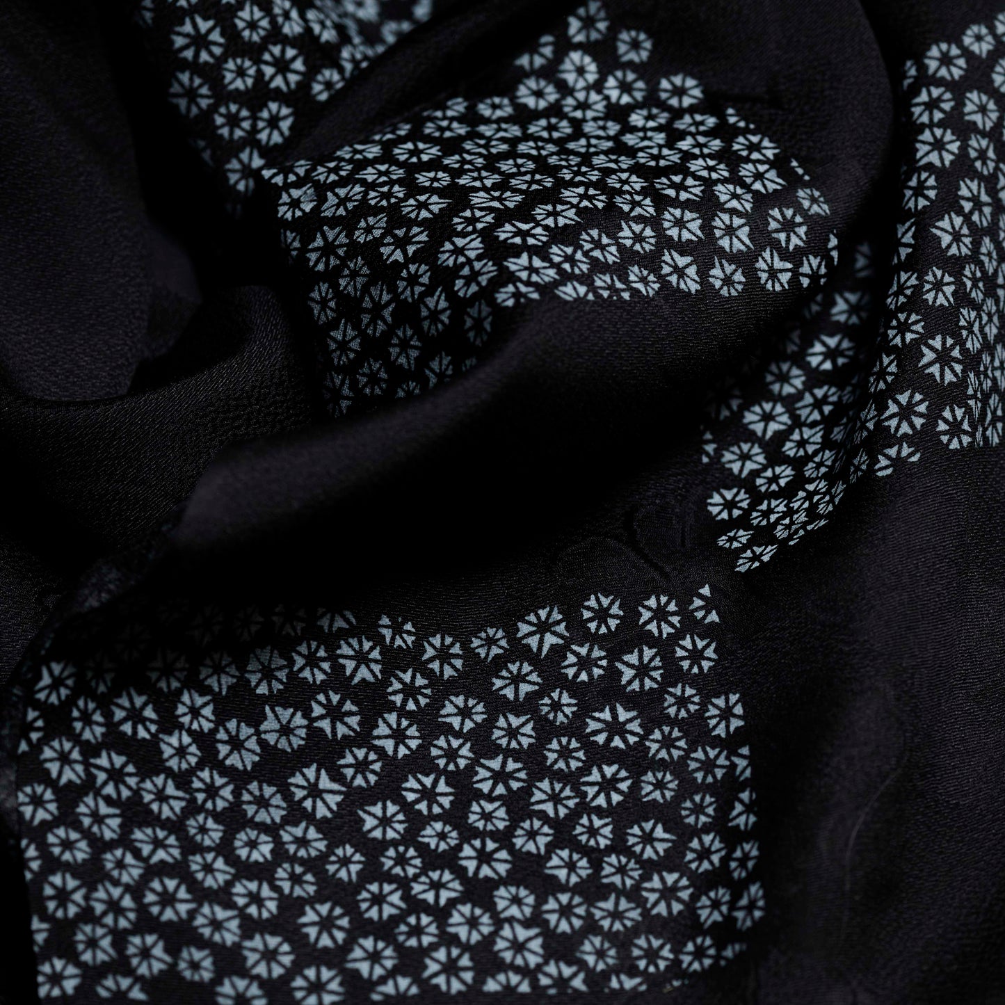Kimono Silk Scarf - Asanoha Pattern in Black and Ice Blue