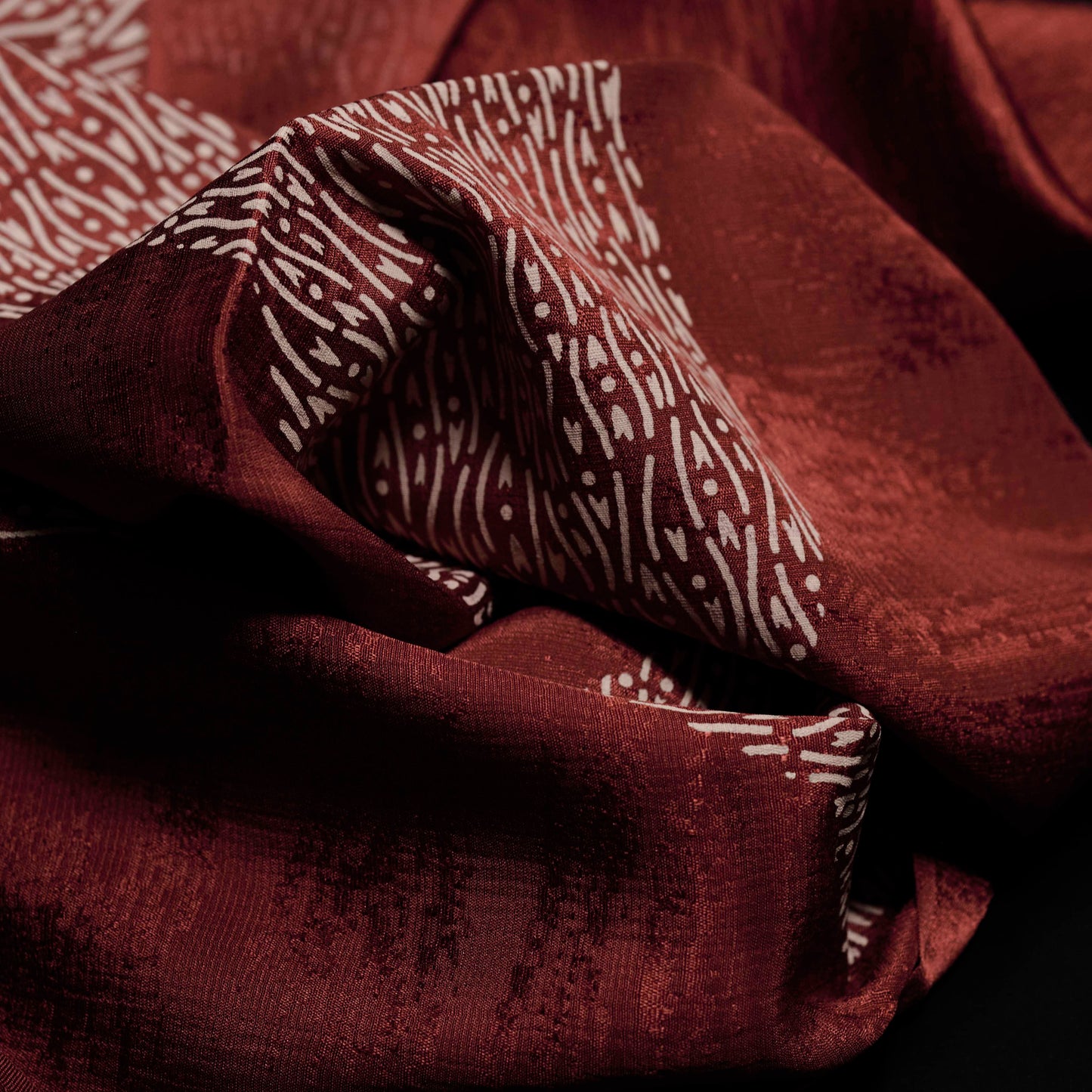 Kimono Silk Scarf - Rust Red Geometric Textile