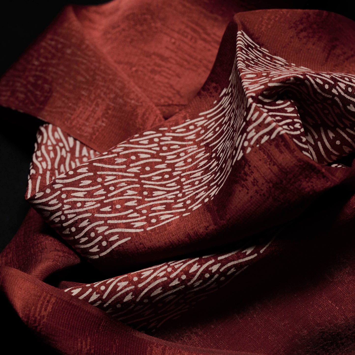 Kimono Silk Scarf - Rust Red Geometric Textile