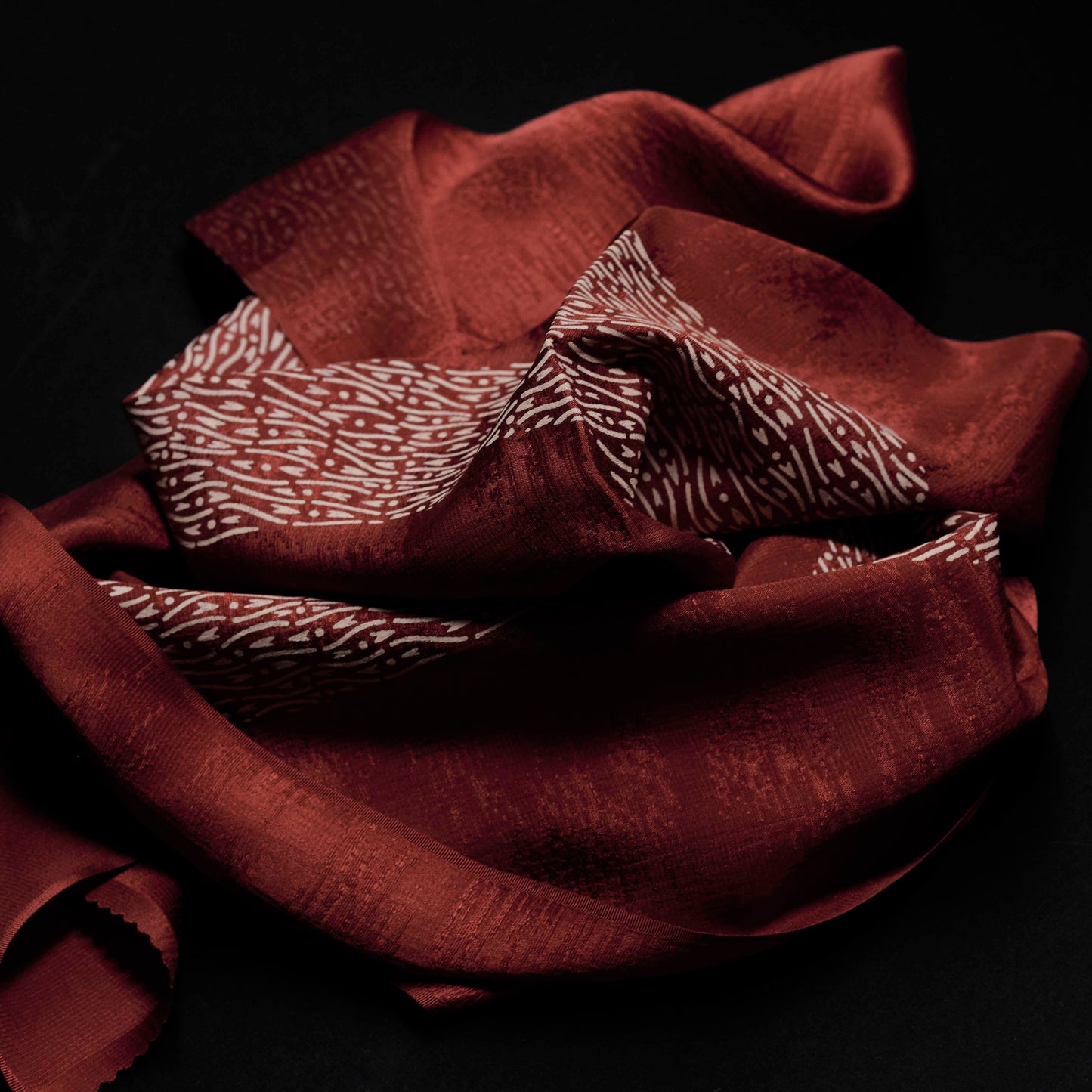Kimono Silk Scarf - Rust Red Geometric Textile