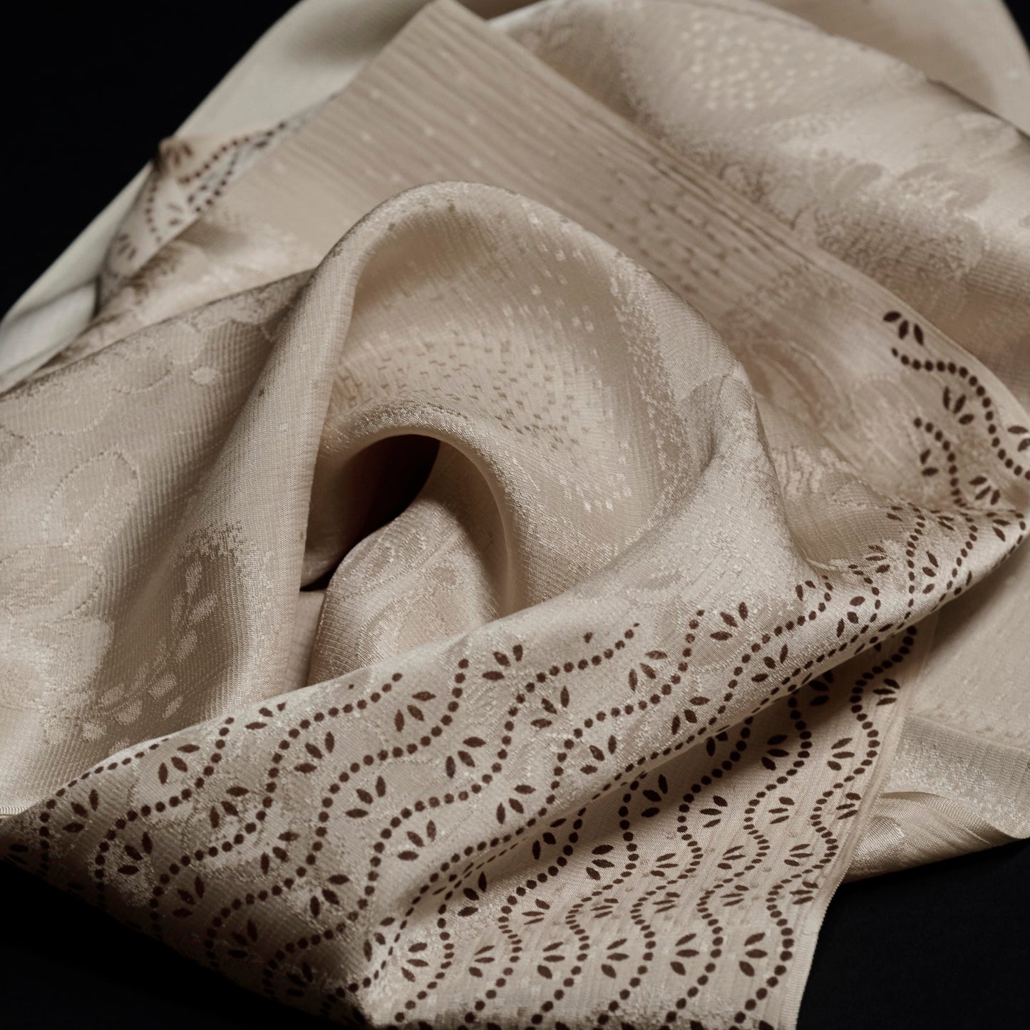 Kimono Silk Scarf - Ivory Floral Wave Textile