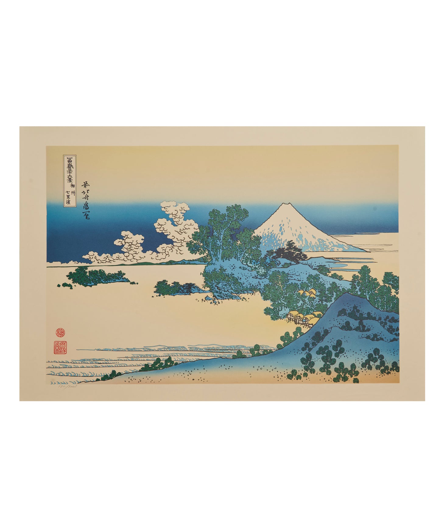 "Shichiri beach in Sagami Province" from 36 views of Mt.Fuji series by Hokusai