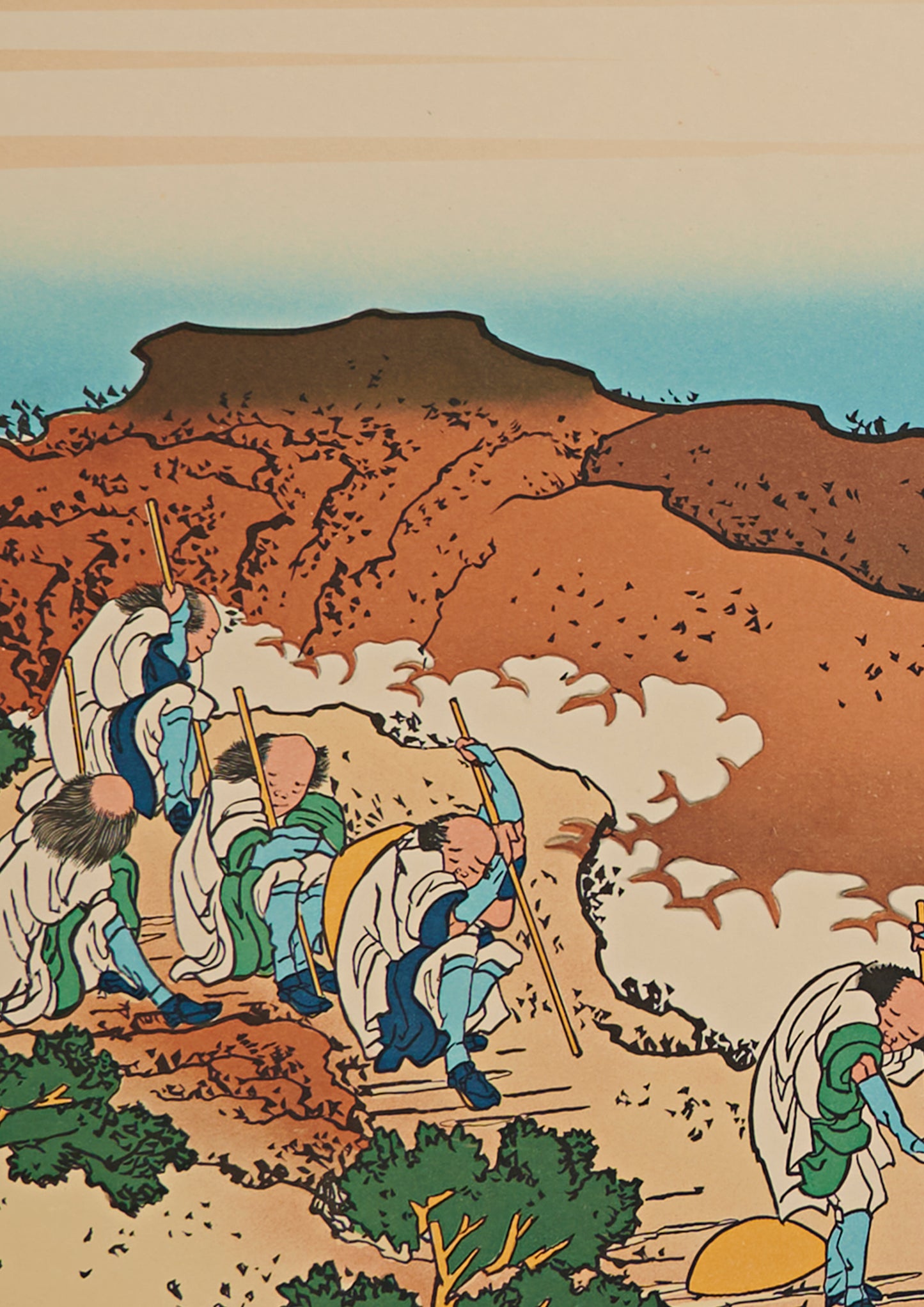 "Groups of Mountain Climbers" from 36 views of Mt.Fuji series by Hokusai