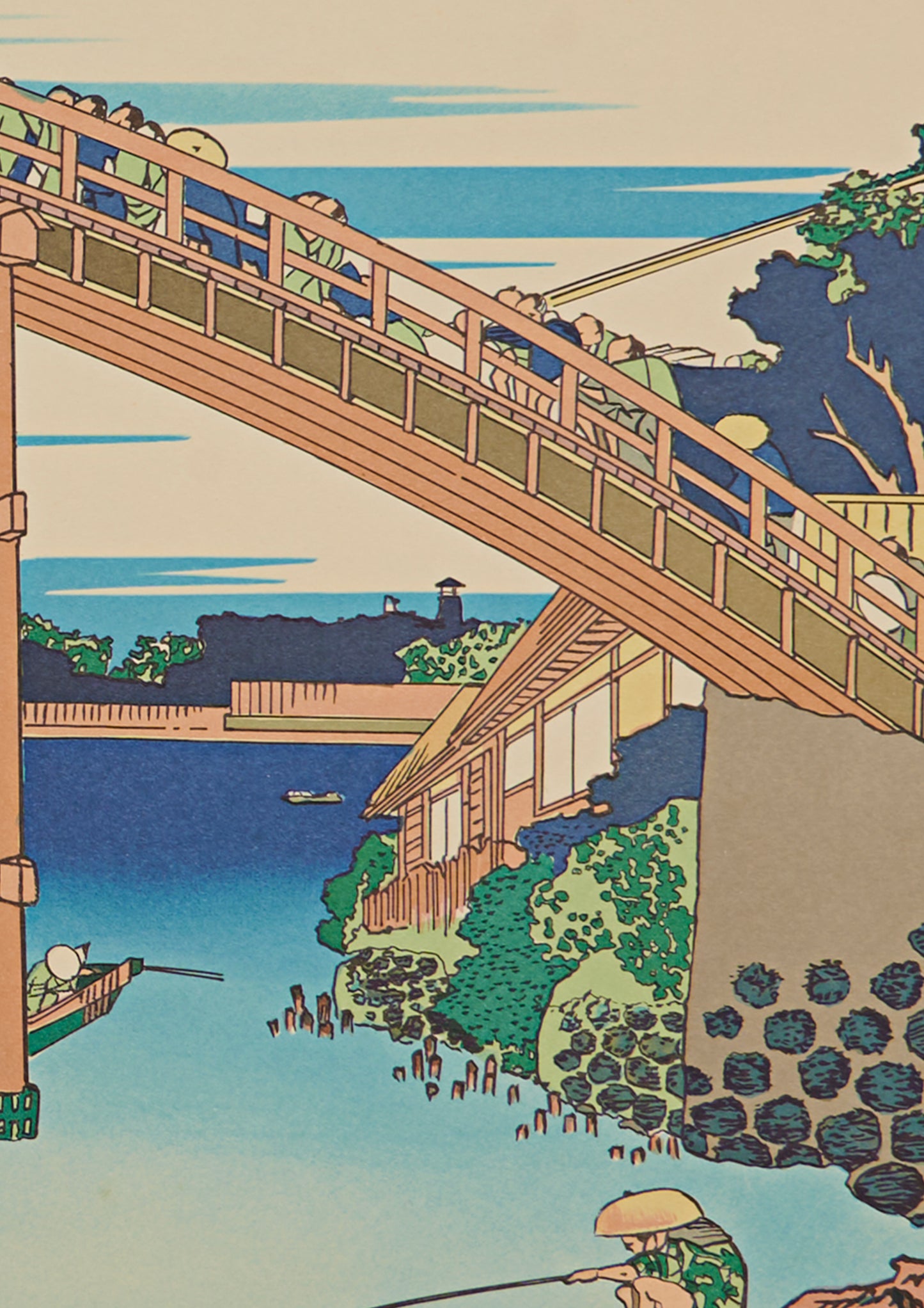 "Below Mannen Bridge, Fukagawa" from 36 views of Mt.Fuji series by Hokusai