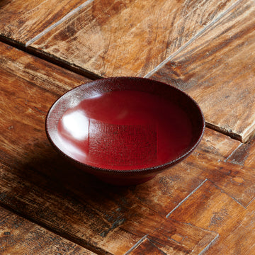 Japanese Negoro Style Urushi Lacquer Plate 　Red Lacquer with Cloth Texture